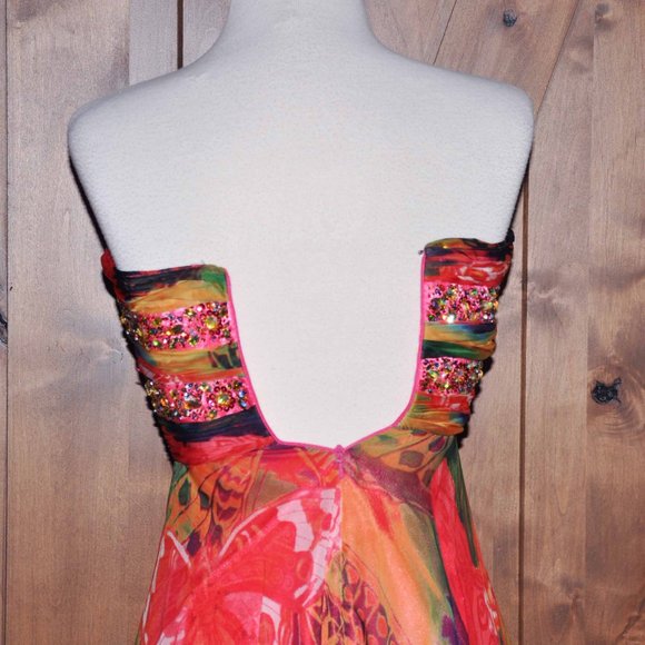 Frenchy by Heather French Henry Colorful Boho Strapless Chiffon Maxi Gown - Picture 7 of 7